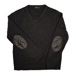 Filippa K Lambswool V-Neck Long Sleeves Leather Patched Elbows Black Sweater s L